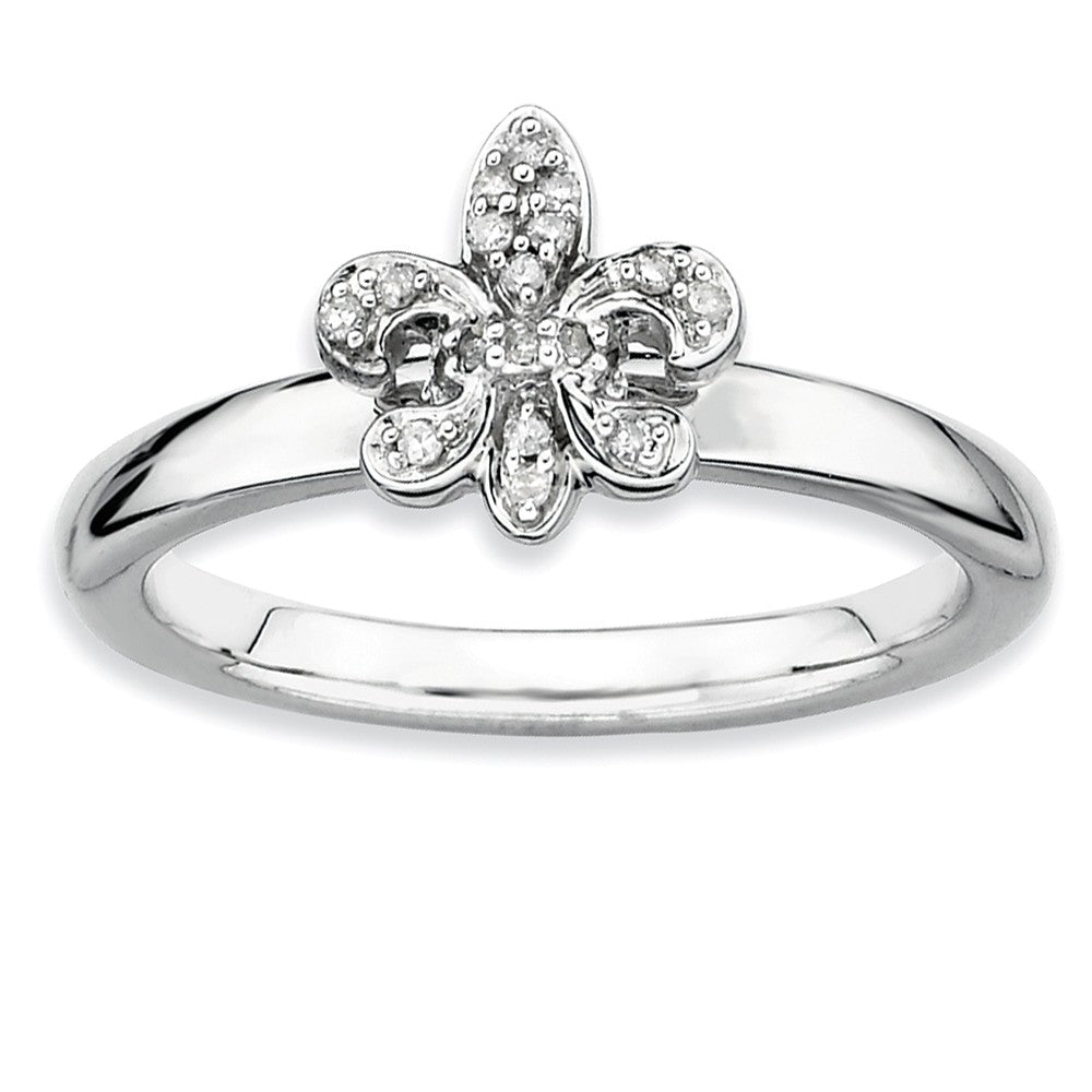 Sterling Silver & .08 Ctw Diamond Stackable Fleur de Lis Ring, Item R8799 by The Black Bow Jewelry Co.