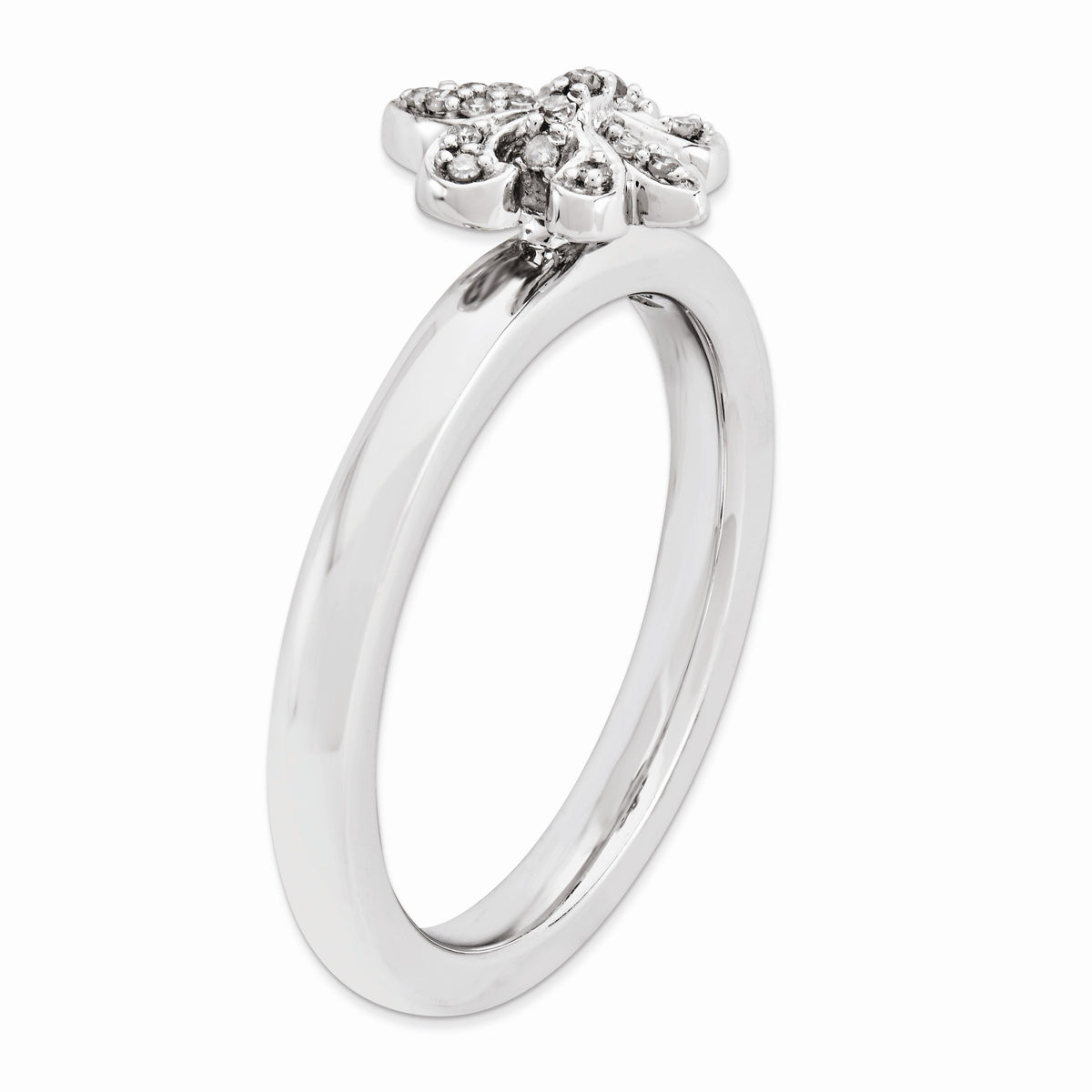 Alternate view of the Sterling Silver & .08 Ctw Diamond Stackable Fleur de Lis Ring by The Black Bow Jewelry Co.