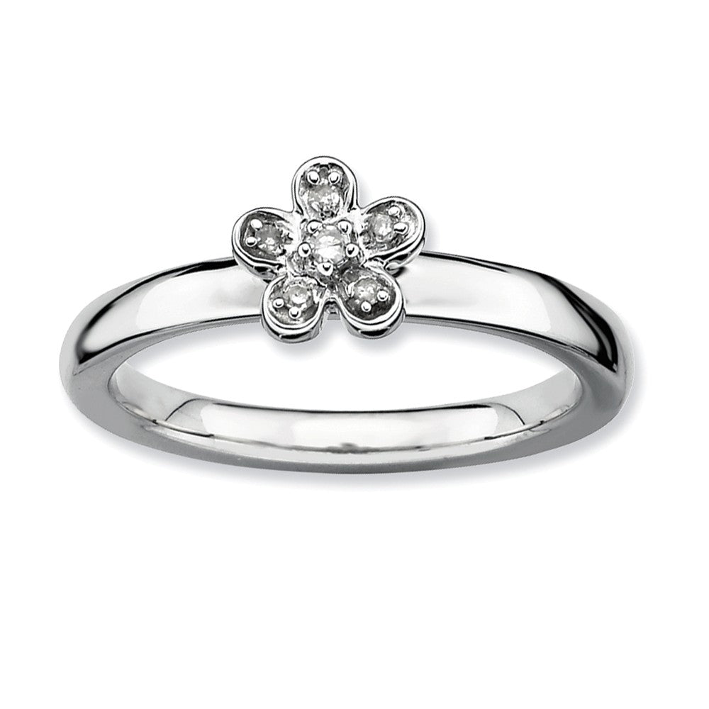 Sterling Silver & 1/20 Ctw Diamond Stackable 6mm Flower Ring, Item R8800 by The Black Bow Jewelry Co.