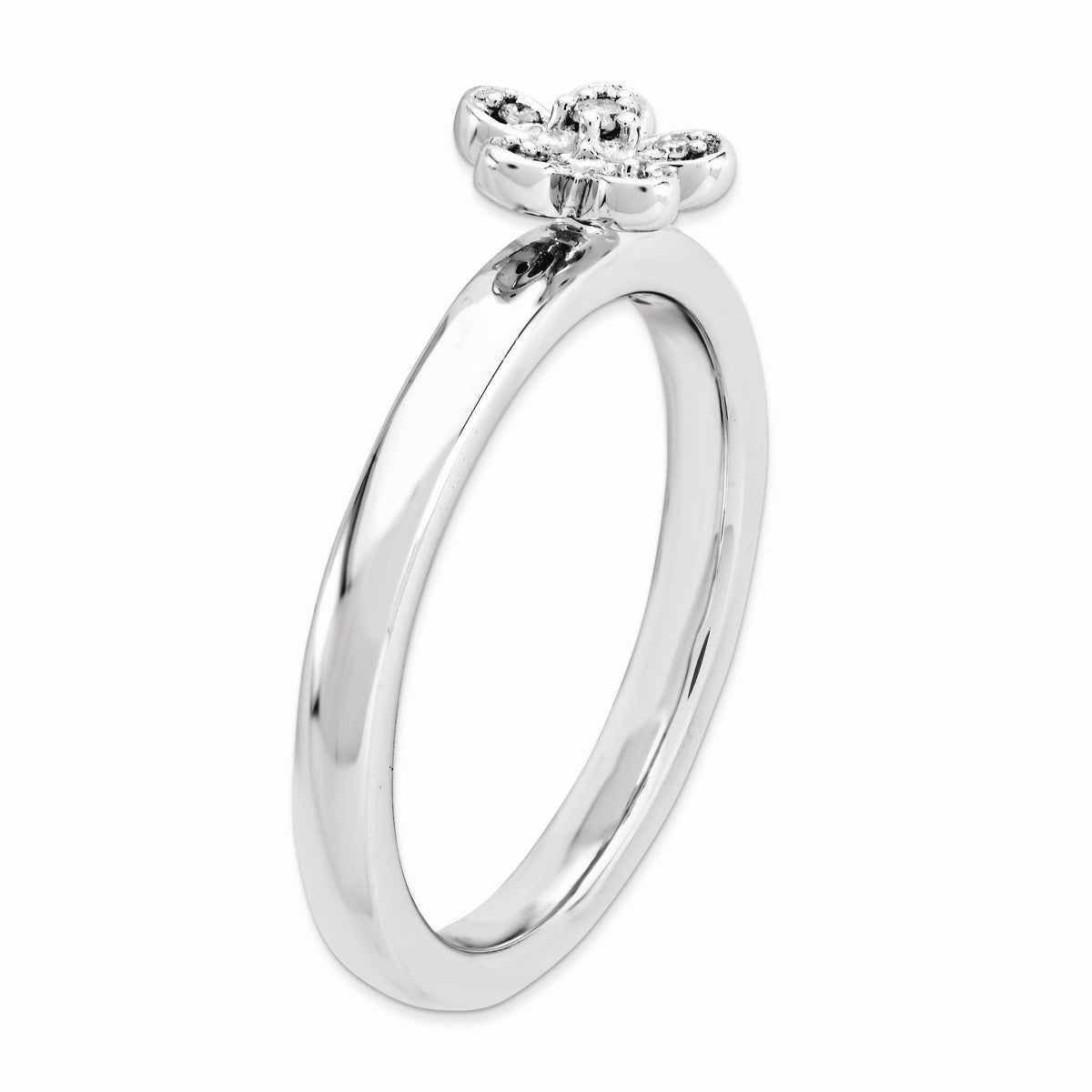 Alternate view of the Sterling Silver & 1/20 Ctw Diamond Stackable 6mm Flower Ring by The Black Bow Jewelry Co.