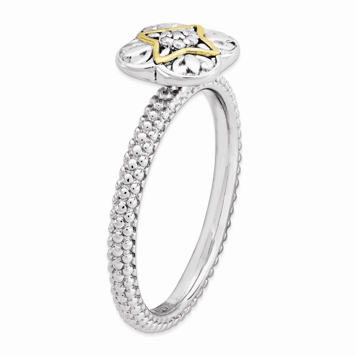 Alternate view of the Sterling Silver, 14k Gold Plated &amp; Diamond Stackable 9mm Ornate Ring by The Black Bow Jewelry Co.