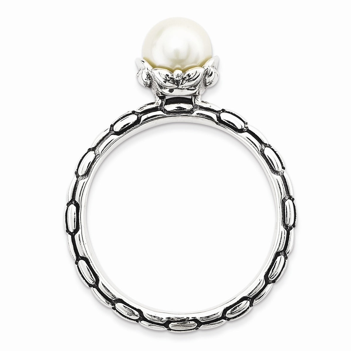 Alternate view of the FW Cultured Pearl Sterling Silver Stackable Antiqued Ring (6.0-6.5mm) by The Black Bow Jewelry Co.