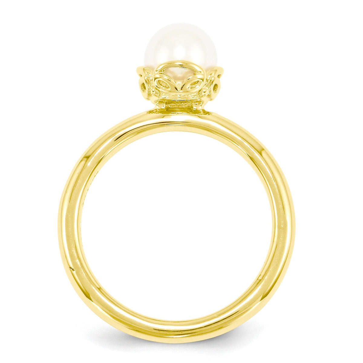 Alternate view of the FW Cultured Pearl & 14k Yellow Gold Plated Sterling Silver Stack Ring by The Black Bow Jewelry Co.