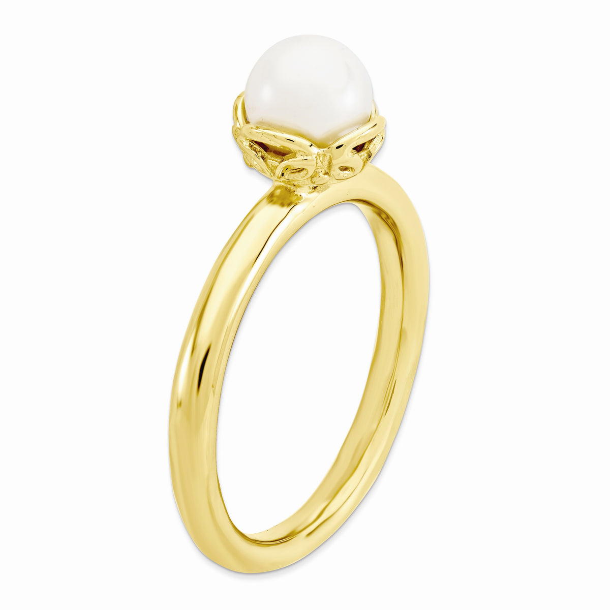 Alternate view of the FW Cultured Pearl & 14k Yellow Gold Plated Sterling Silver Stack Ring by The Black Bow Jewelry Co.