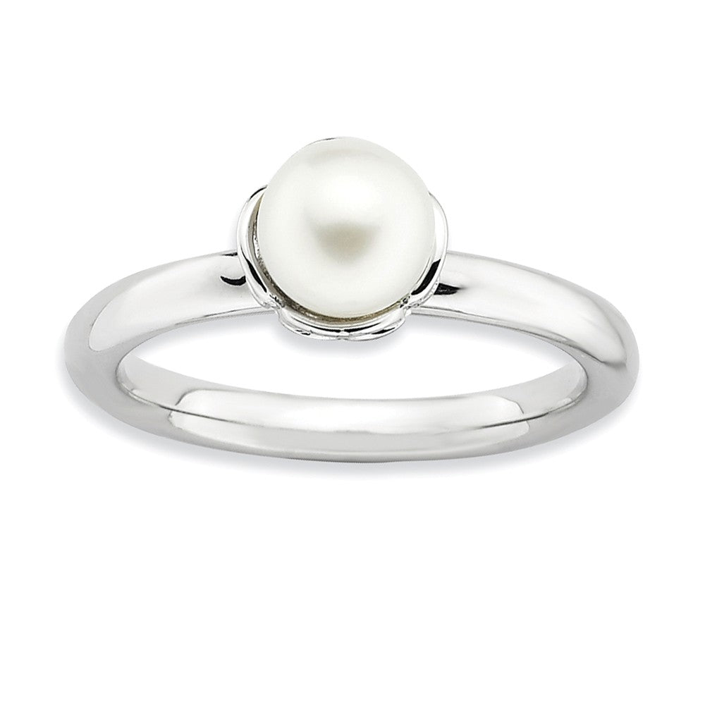 White FW Cultured Pearl & Sterling Silver Stackable Ring (6.0-6.5mm), Item R8813 by The Black Bow Jewelry Co.