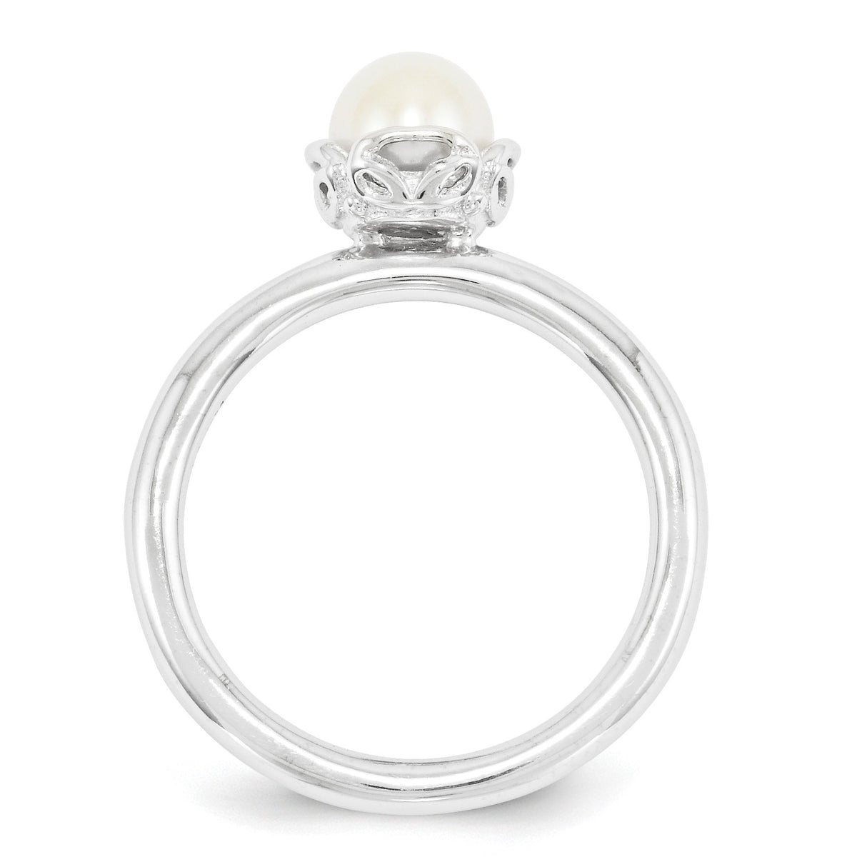 Alternate view of the White FW Cultured Pearl & Sterling Silver Stackable Ring (6.0-6.5mm) by The Black Bow Jewelry Co.