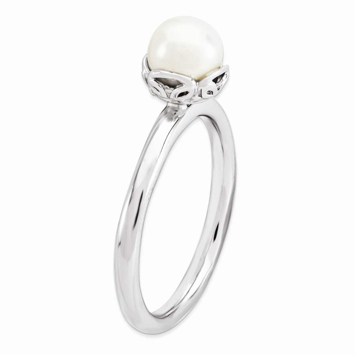Alternate view of the White FW Cultured Pearl & Sterling Silver Stackable Ring (6.0-6.5mm) by The Black Bow Jewelry Co.
