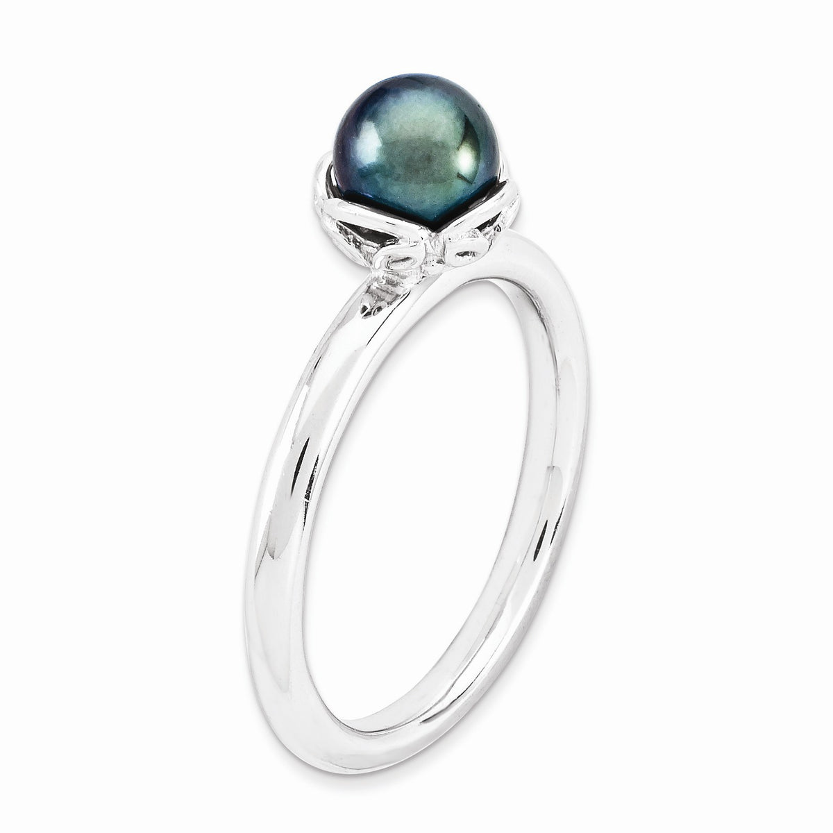 Alternate view of the Black FW Cultured Pearl & Sterling Silver Stackable Ring (6.0-6.5mm) by The Black Bow Jewelry Co.