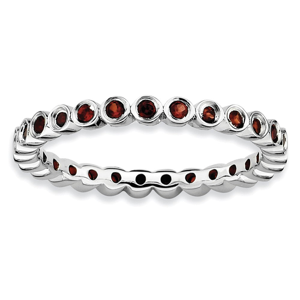 2.25mm Sterling Silver and Garnet Bezel Set Stackable Band, Item R8818 by The Black Bow Jewelry Co.