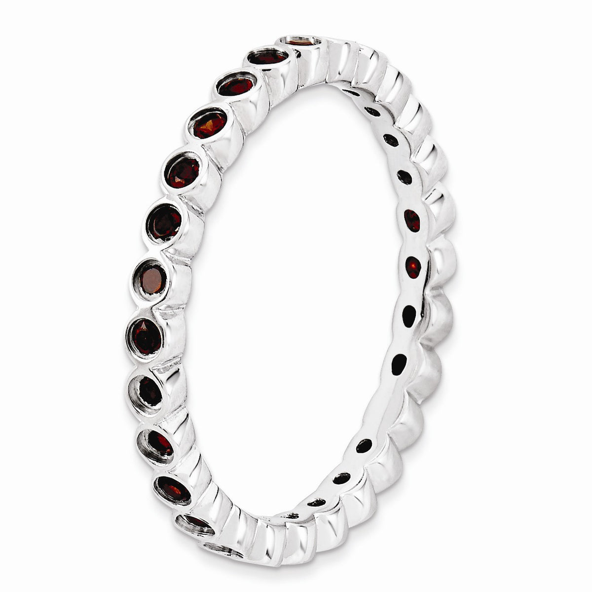 Alternate view of the 2.25mm Sterling Silver and Garnet Bezel Set Stackable Band by The Black Bow Jewelry Co.