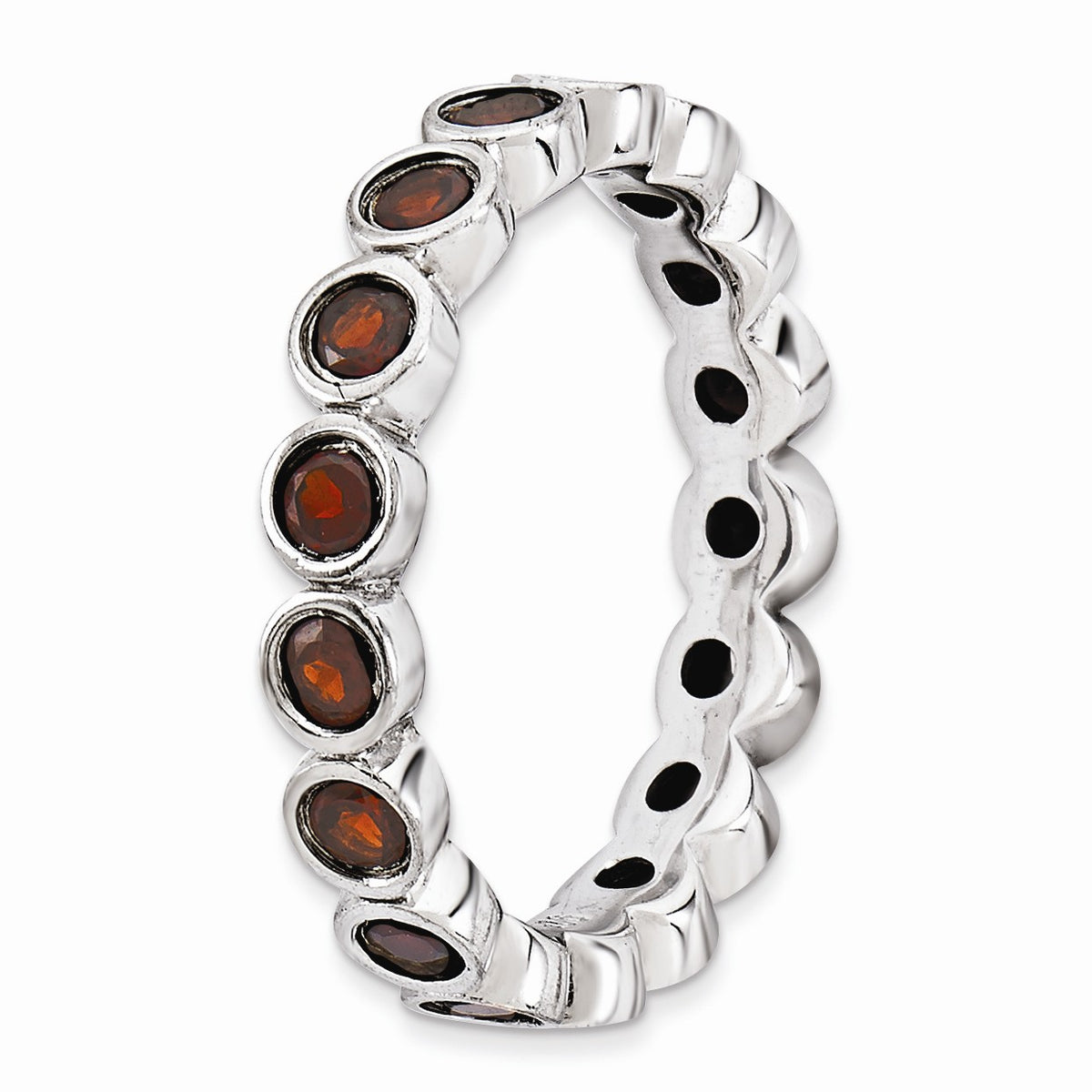 Alternate view of the 3.5mm Sterling Silver and Garnet Bezel Set Stackable Band, Size 5 by The Black Bow Jewelry Co.