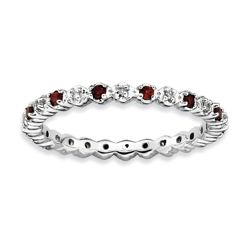 2.25mm Sterling Silver, Garnet & .04 Ctw Diamond Stackable Band, Item R8821 by The Black Bow Jewelry Co.