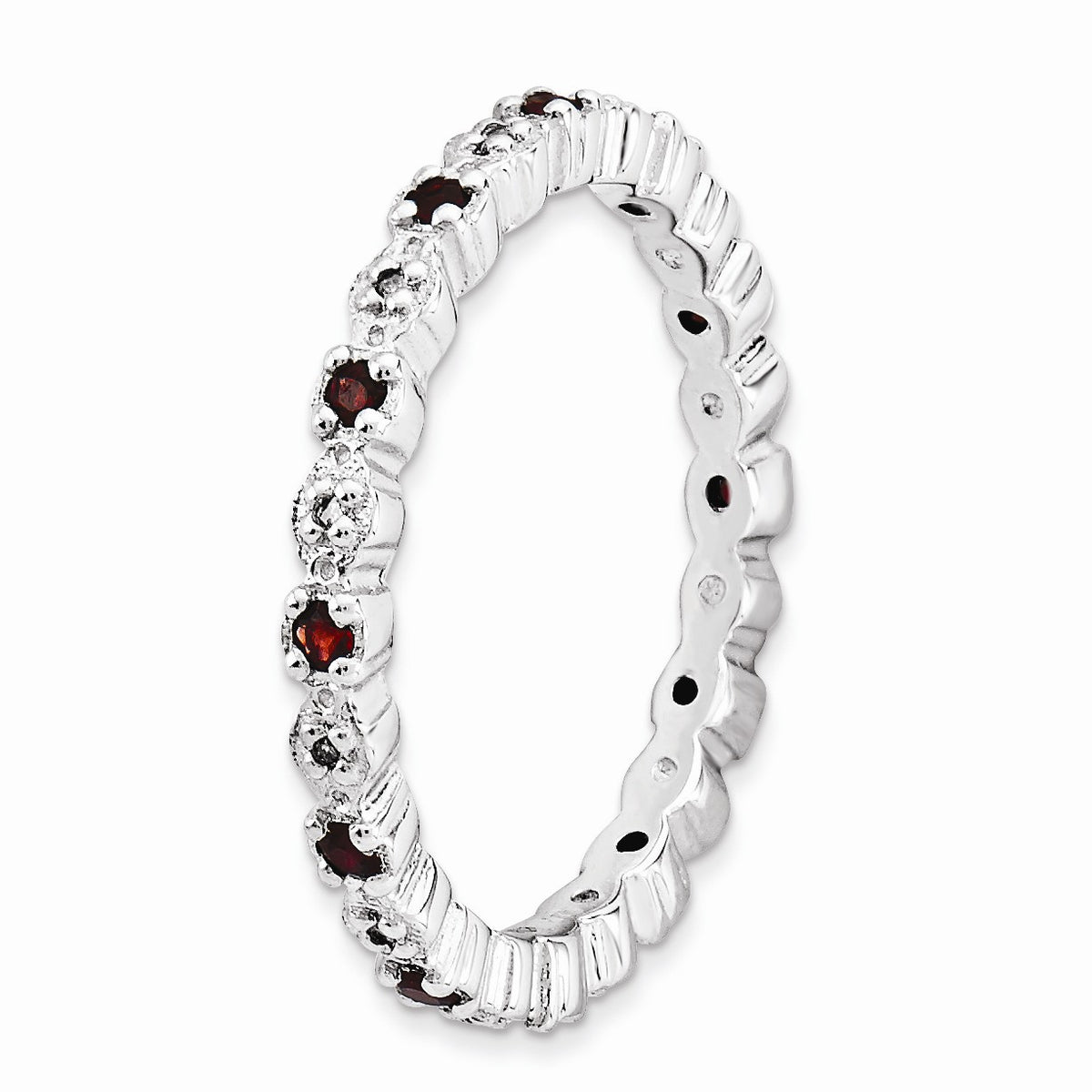 Alternate view of the 2.25mm Sterling Silver, Garnet & .04 Ctw Diamond Stackable Band by The Black Bow Jewelry Co.