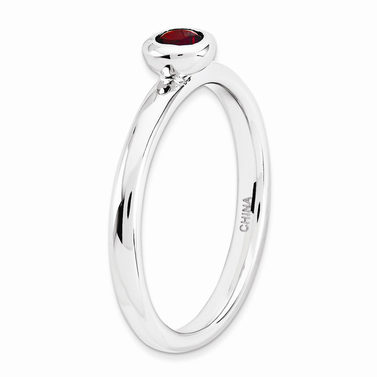 Alternate view of the Sterling Silver & Garnet Stackable Low Profile 4mm Solitaire Ring by The Black Bow Jewelry Co.