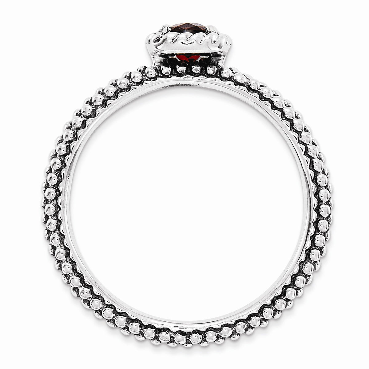 Alternate view of the Sterling Silver & Garnet Solitaire Milgrain Band Stackable Ring by The Black Bow Jewelry Co.