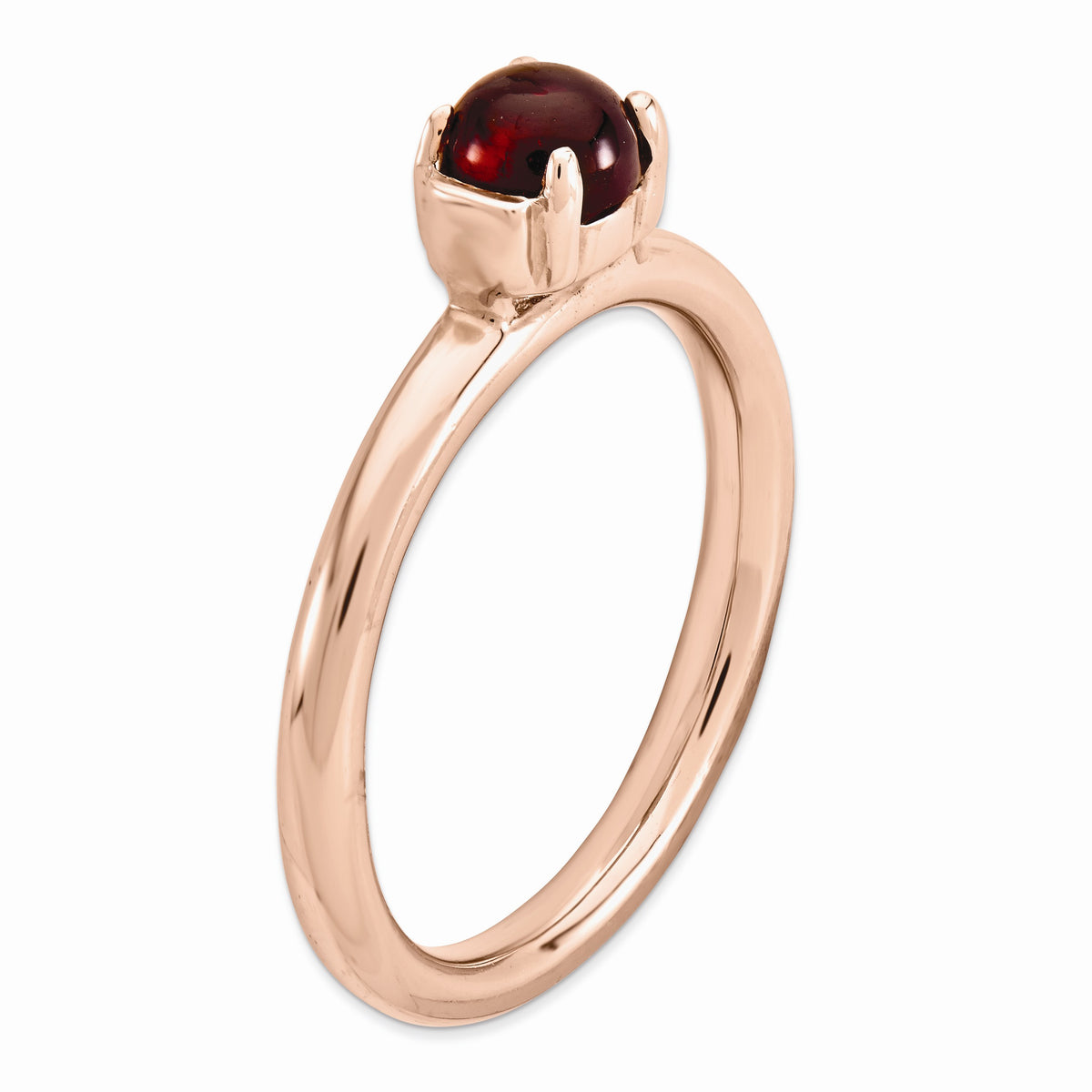 Alternate view of the 14k Rose Gold Plated Sterling Silver & Garnet 5mm Cabochon Stack Ring by The Black Bow Jewelry Co.