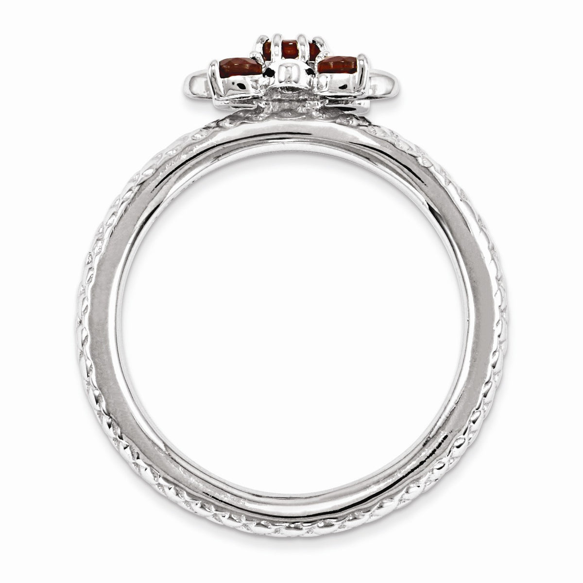 Alternate view of the Sterling Silver & Garnet Stackable 5 Round Stone Flower Ring by The Black Bow Jewelry Co.