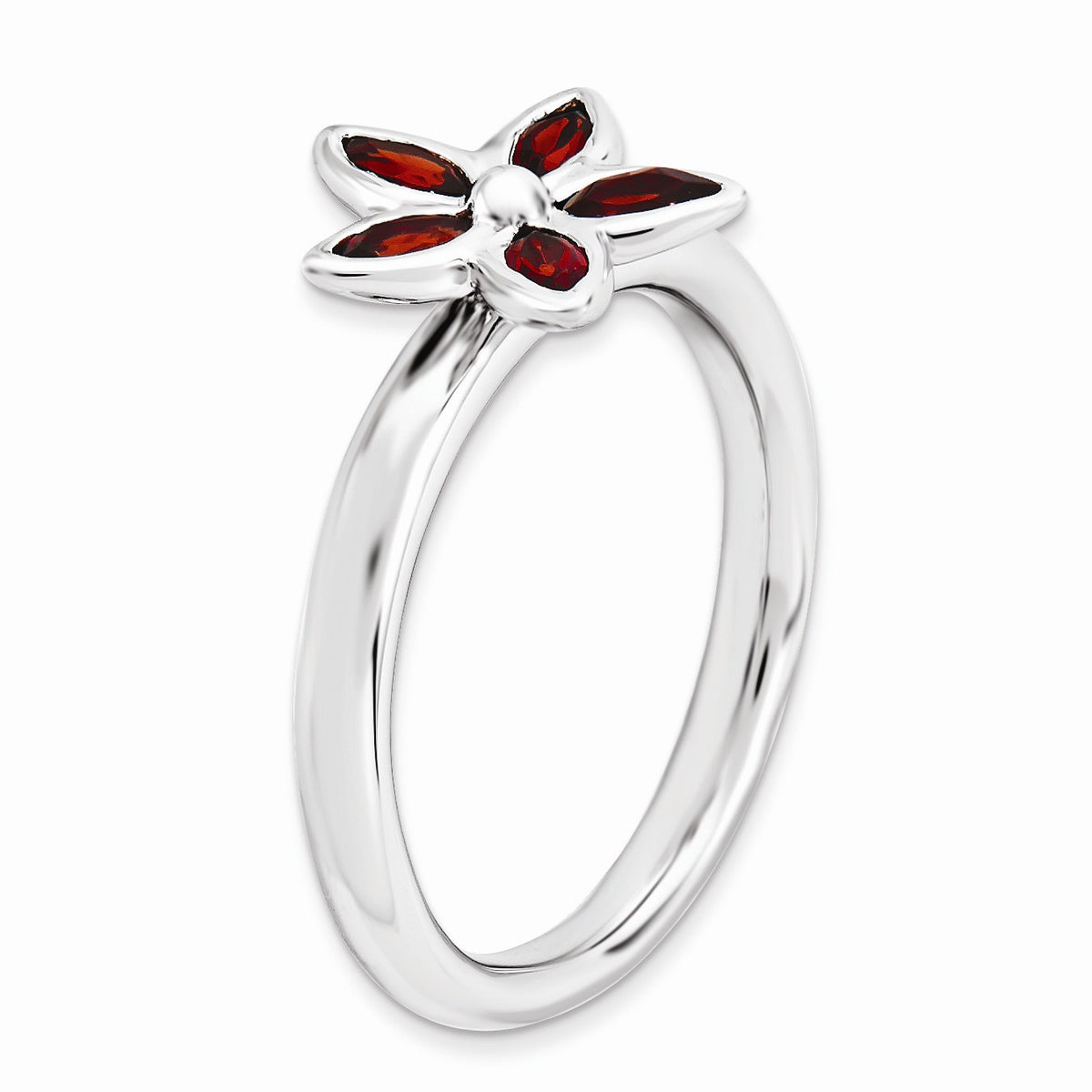 Alternate view of the Sterling Silver Stackable Marquise Garnet Flower Ring, Size 5 by The Black Bow Jewelry Co.