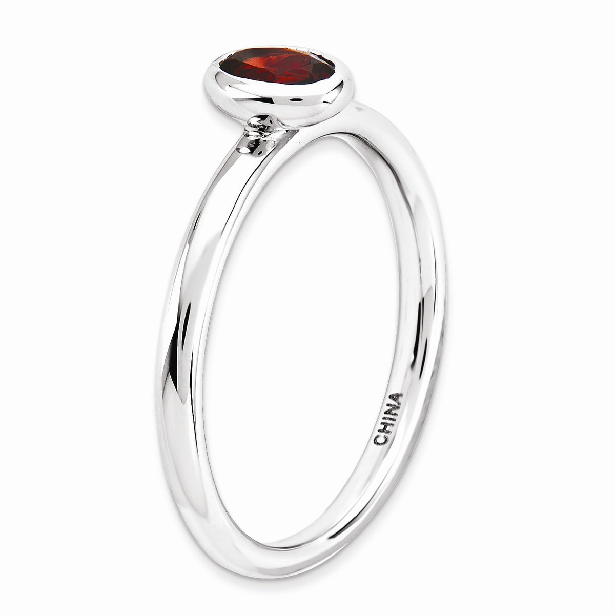 Alternate view of the Sterling Silver Stackable Garnet Solitaire Low Profile Ring, Size 5 by The Black Bow Jewelry Co.