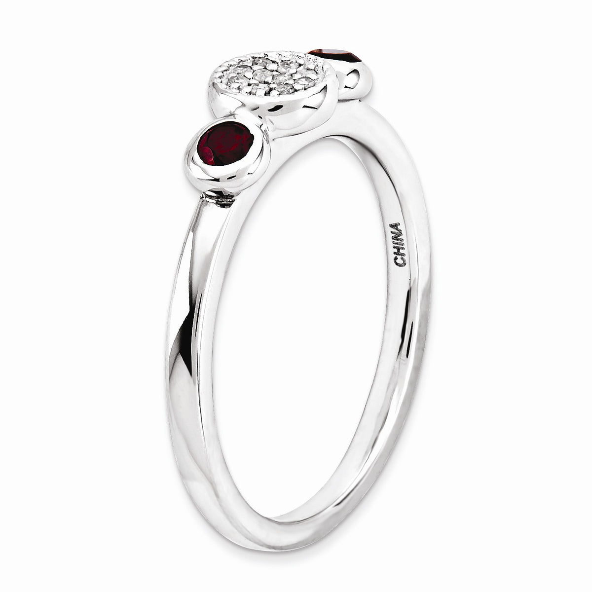 Alternate view of the Sterling Silver Stackable Garnet and Diamond Ring by The Black Bow Jewelry Co.
