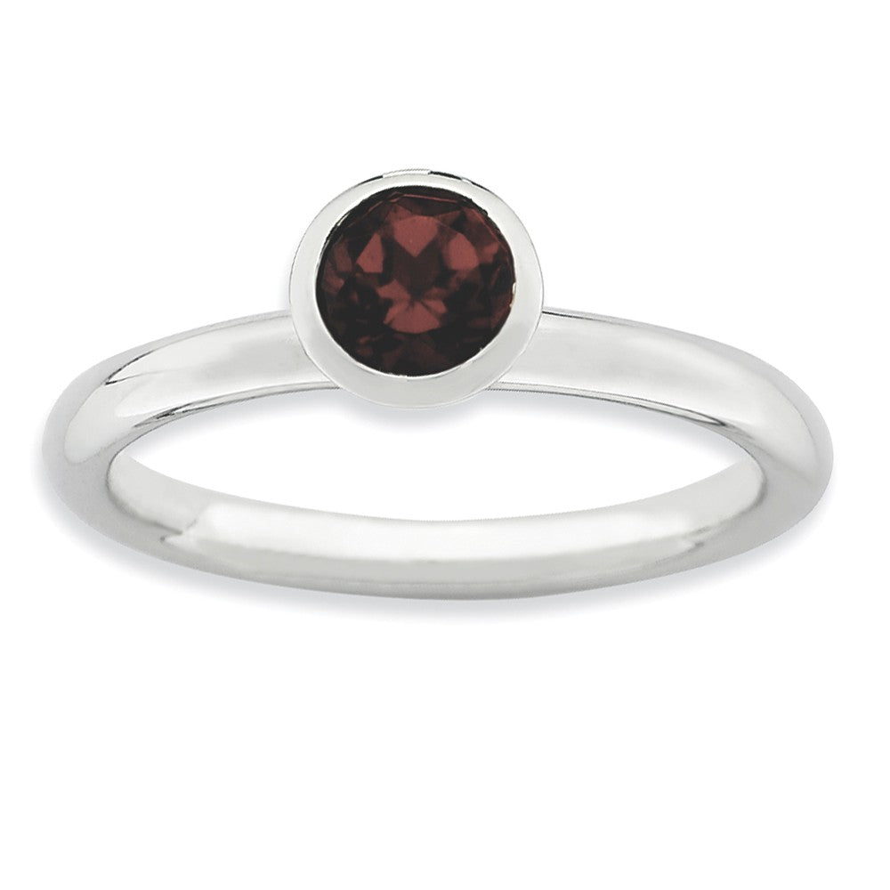5mm Round High Profile Sterling Silver w/Red Crystal Stack Ring, Item R8845 by The Black Bow Jewelry Co.