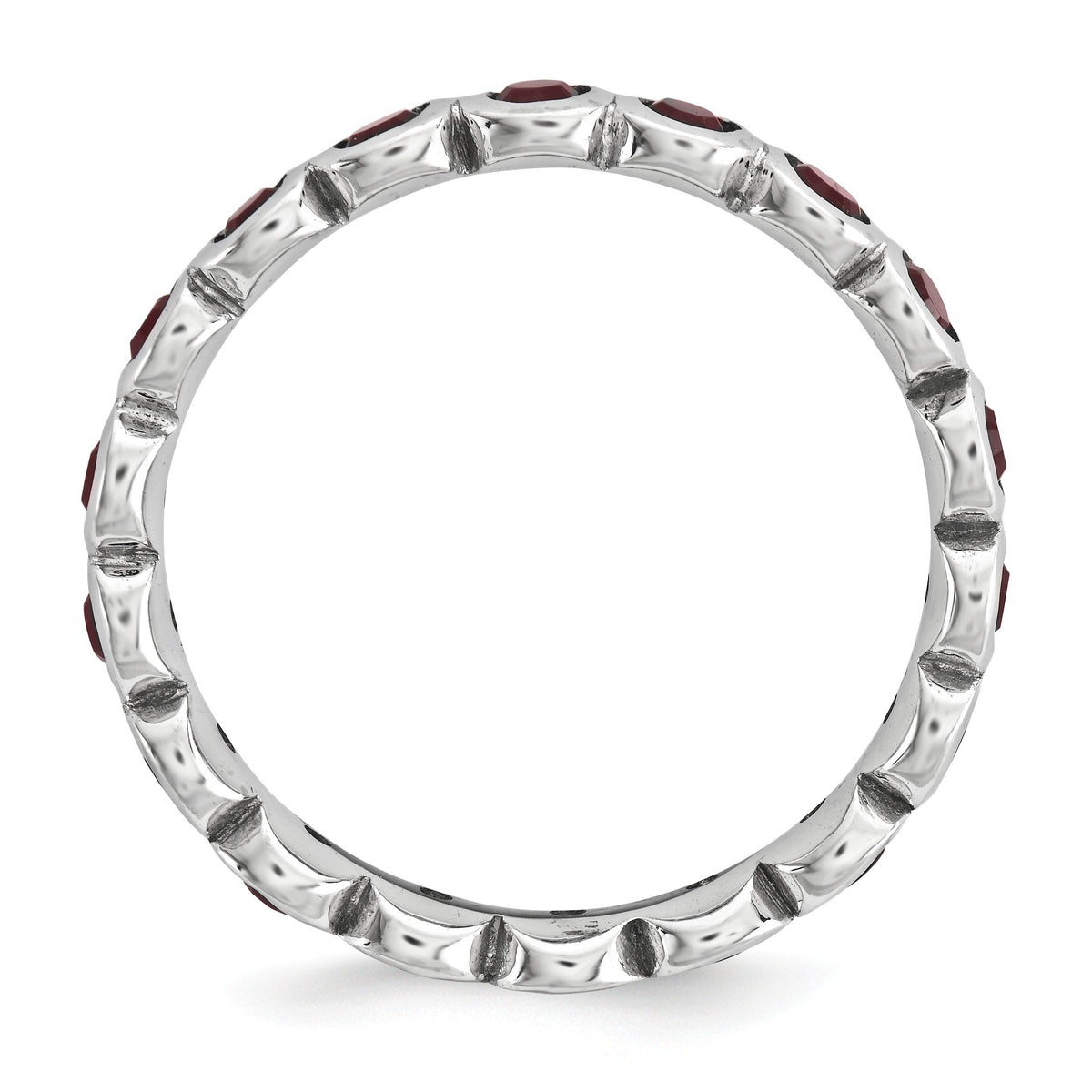 Alternate view of the 3.5mm Sterling Silver with Red Crystals Stackable Band by The Black Bow Jewelry Co.