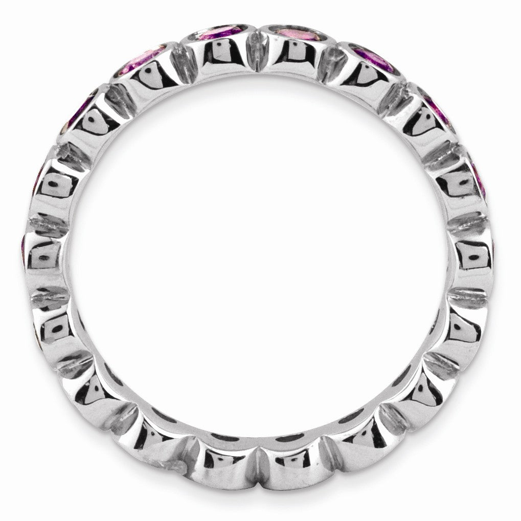 Alternate view of the 3.5mm Sterling Silver Stackable Bezel Set Amethyst Band by The Black Bow Jewelry Co.