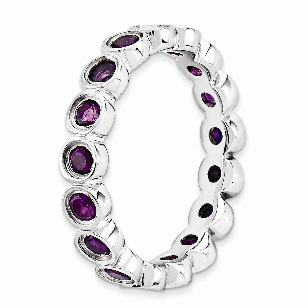 Alternate view of the 3.5mm Sterling Silver Stackable Bezel Set Amethyst Band, Size 5 by The Black Bow Jewelry Co.