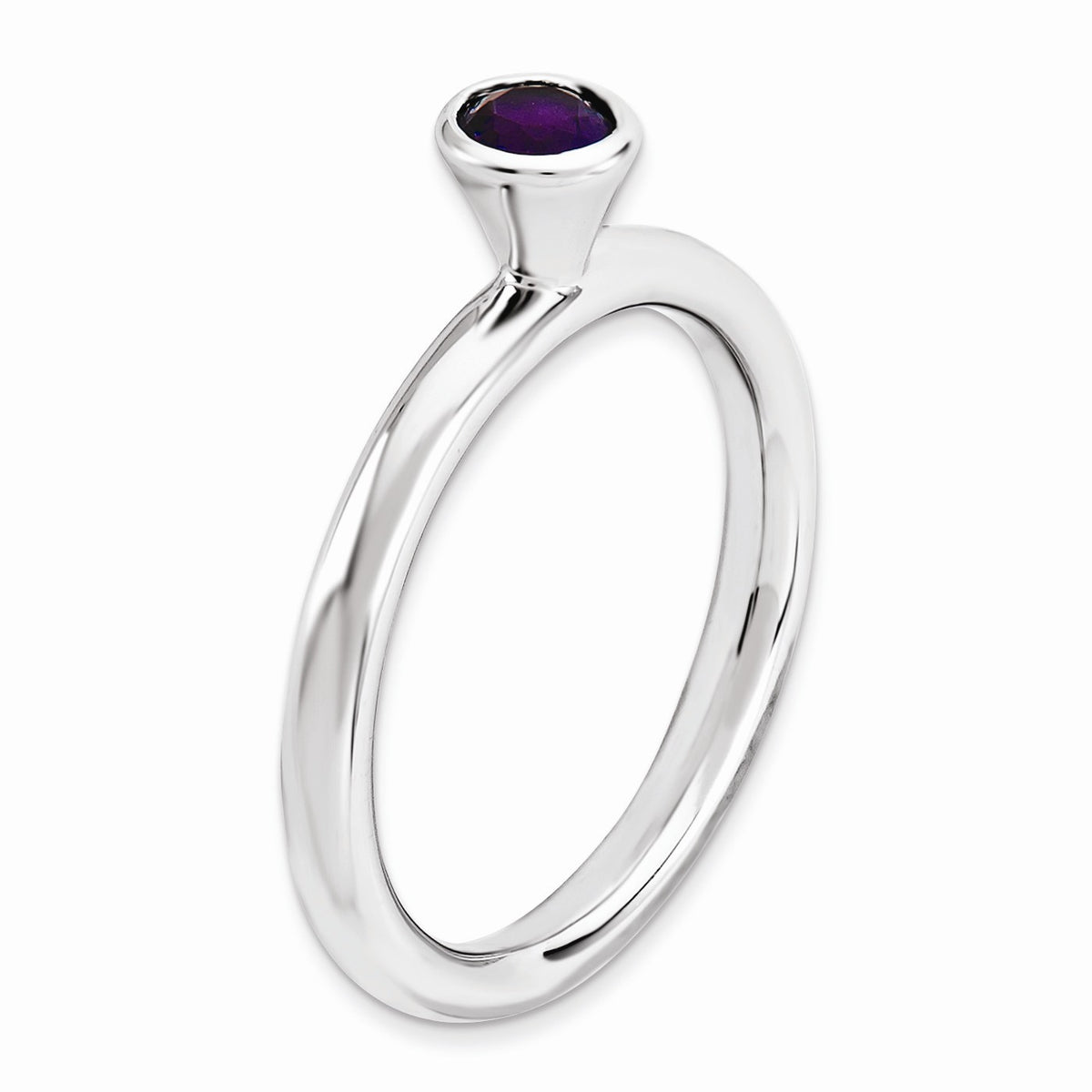 Alternate view of the Rhodium Plated Sterling Silver High Profile 4mm Amethyst Ring, Size 5 by The Black Bow Jewelry Co.