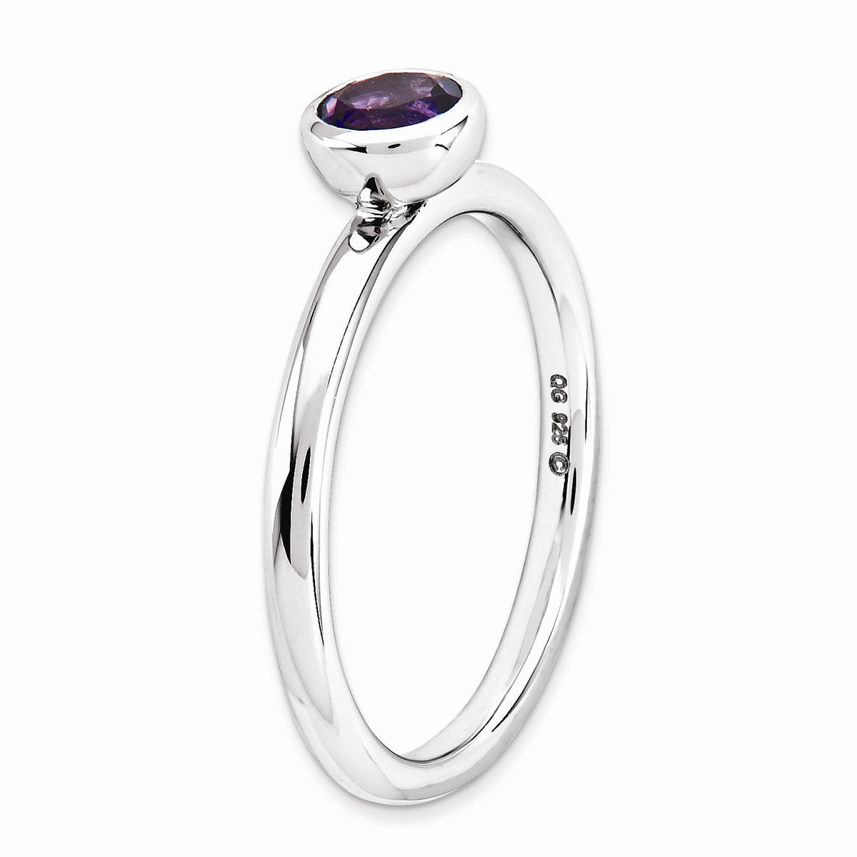 Alternate view of the Rhodium Plated Sterling Silver Low Profile 5mm Amethyst Stack Ring by The Black Bow Jewelry Co.