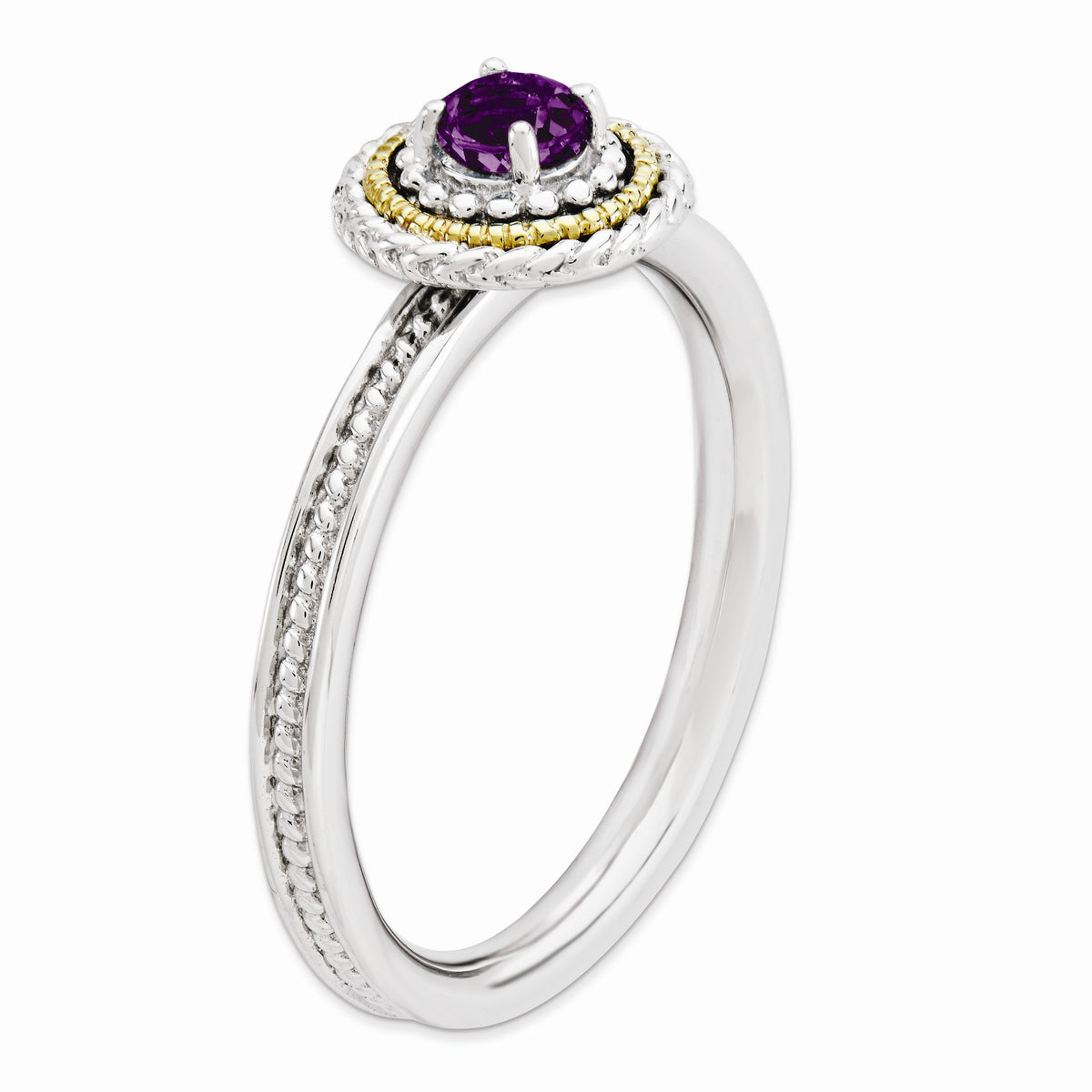 Alternate view of the Sterling Silver and 14k Gold Plated Stackable Amethyst Solitaire Ring by The Black Bow Jewelry Co.