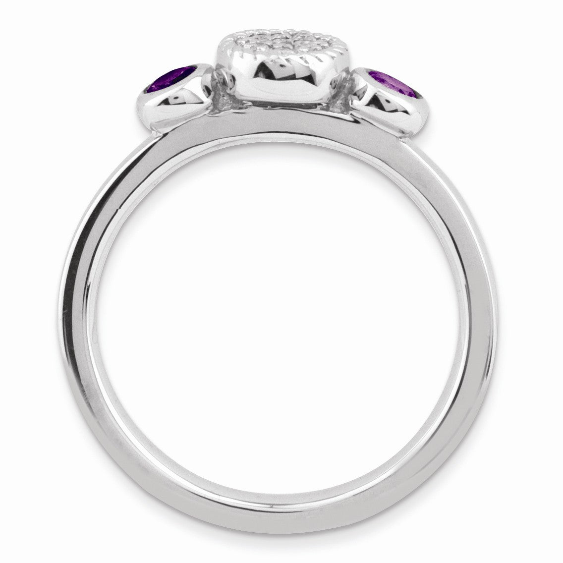 Alternate view of the Rhodium Plate Sterling Silver Stackable Amethyst, .04 Ctw Diamond Ring by The Black Bow Jewelry Co.