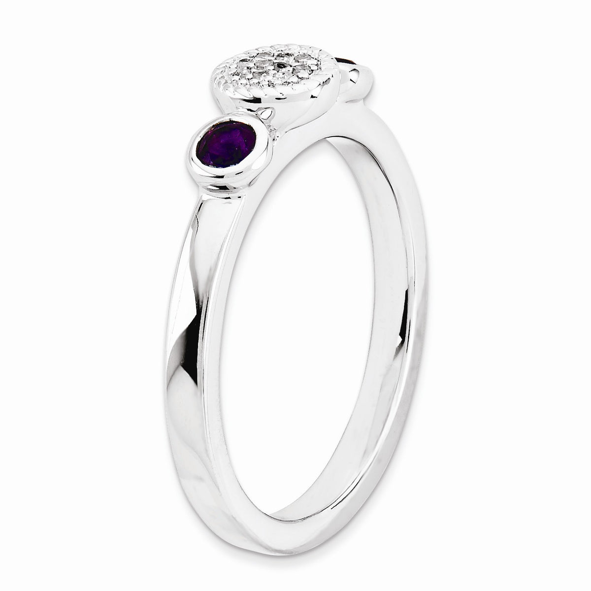 Alternate view of the Rhodium Plate Sterling Silver Stackable Amethyst, .04 Ctw Diamond Ring by The Black Bow Jewelry Co.