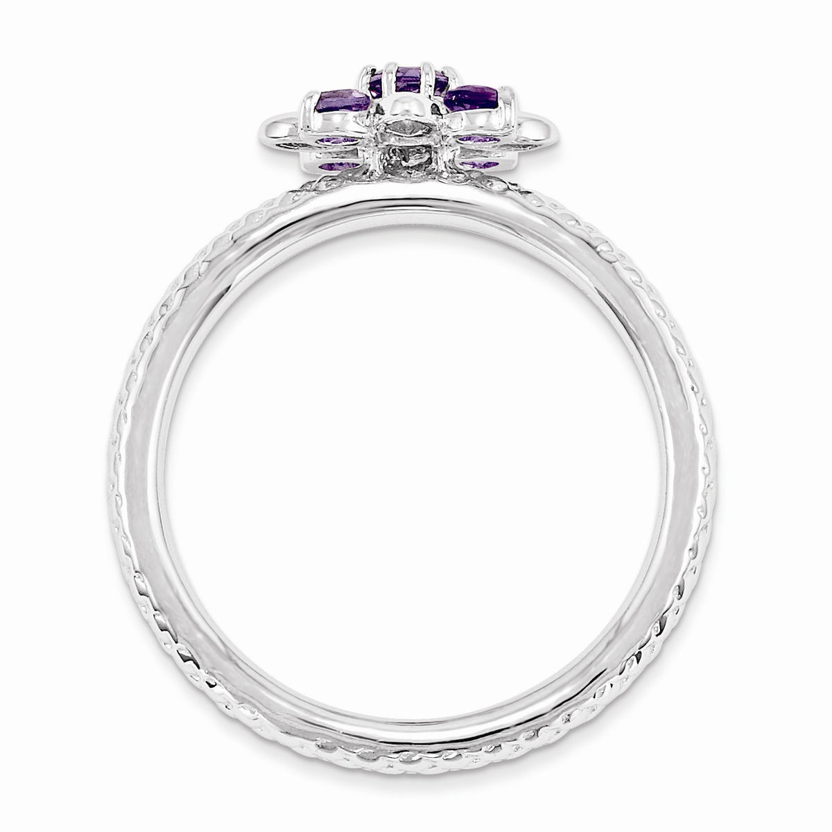 Alternate view of the Sterling Silver & Amethyst Stackable 5 Round Stone Flower Ring by The Black Bow Jewelry Co.
