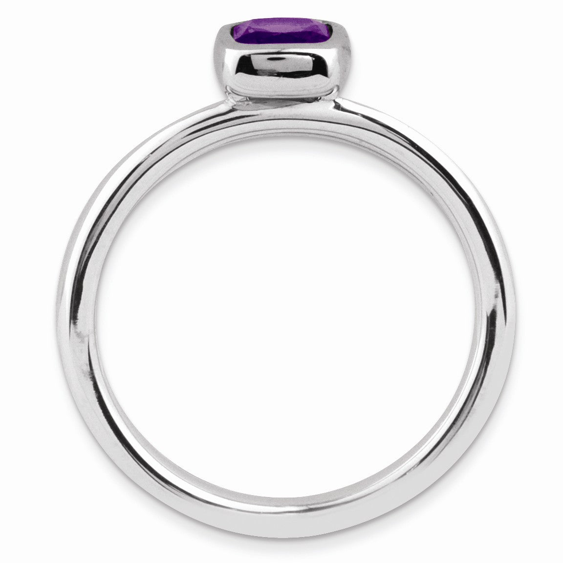 Alternate view of the Sterling Silver & Amethyst Stackable 5mm Cushion Cut Solitaire Ring by The Black Bow Jewelry Co.