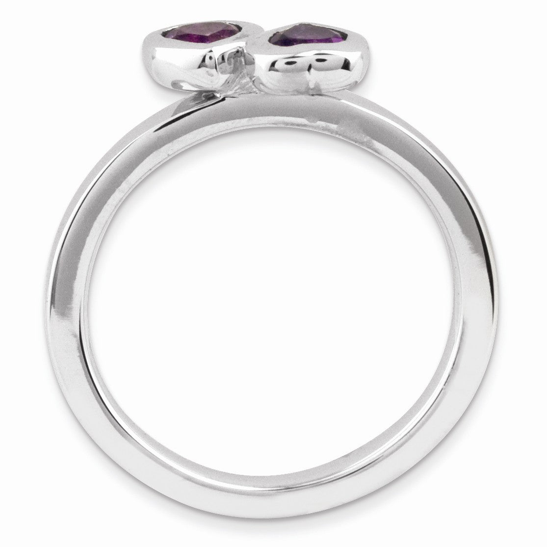 Alternate view of the Rhodium Plated Sterling Silver & Amethyst Stackable 2 Stone Heart Ring by The Black Bow Jewelry Co.