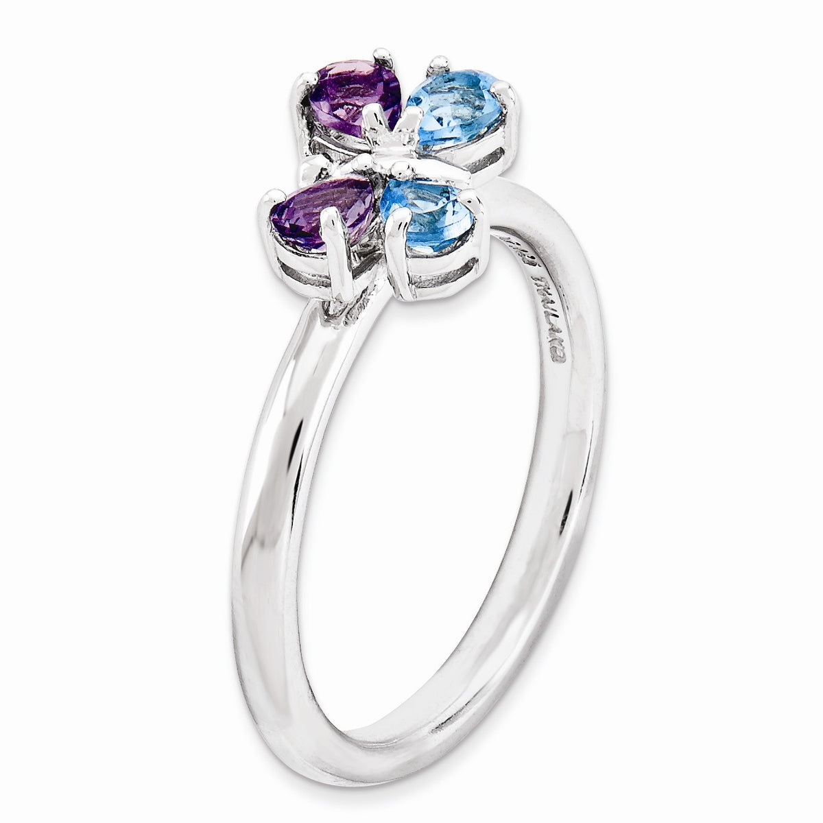 Alternate view of the Sterling Silver, Amethyst & Blue Topaz Butterfly Stackable Ring by The Black Bow Jewelry Co.