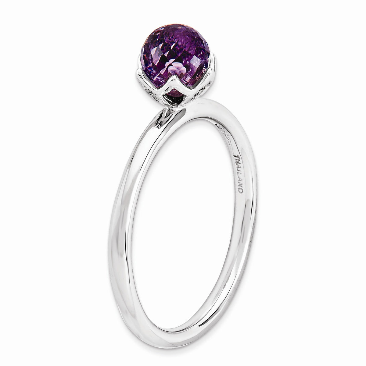 Alternate view of the Amethyst Briolette Rhodium Plated Sterling Silver Stackable Ring by The Black Bow Jewelry Co.