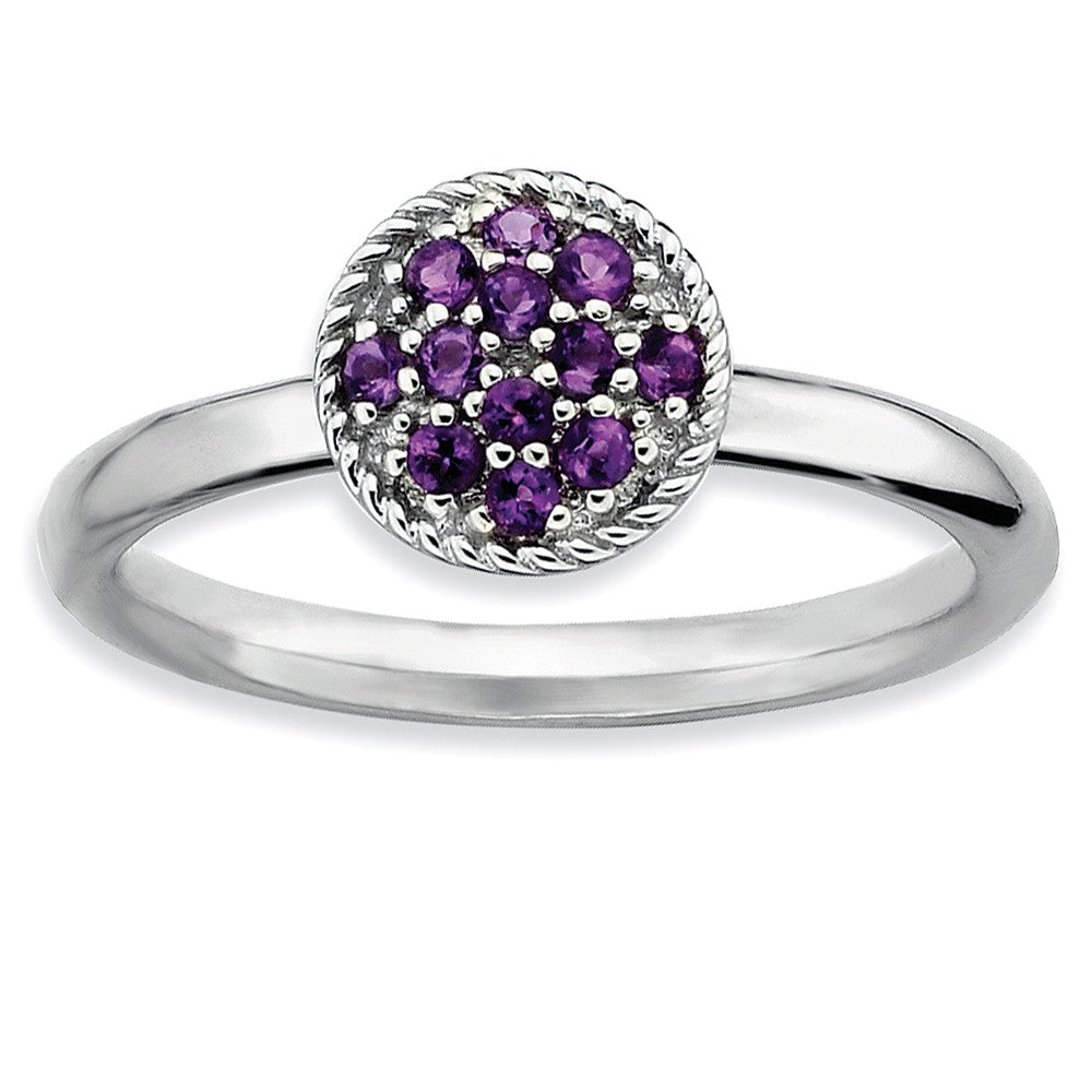 Rhodium Plated Sterling Silver Stackable Amethyst Ring, Item R8881 by The Black Bow Jewelry Co.