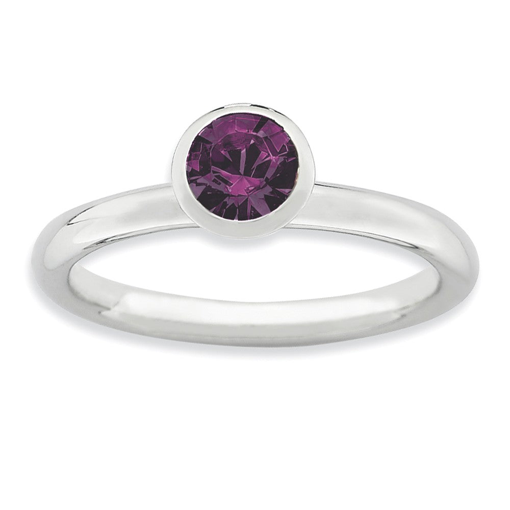 Sterling Silver with a 5mm Purple Crystal High Profile Ring, Item R8882 by The Black Bow Jewelry Co.