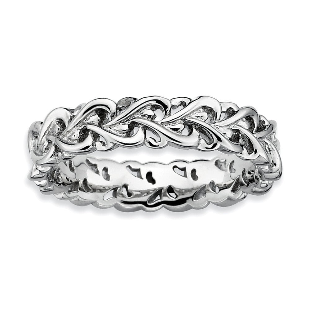 Sterling Silver Stackable Heart 4.5mm intertwined Heart Band, Item R8888 by The Black Bow Jewelry Co.