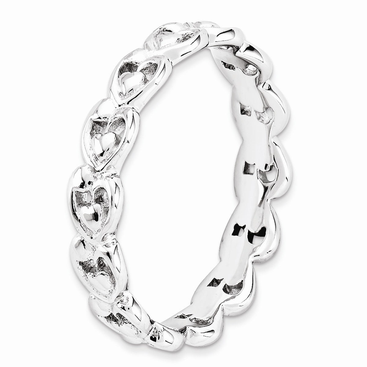 Alternate view of the Rhodium Plated Sterling Silver Stackable 4.5mm Heart Band, Size 5 by The Black Bow Jewelry Co.