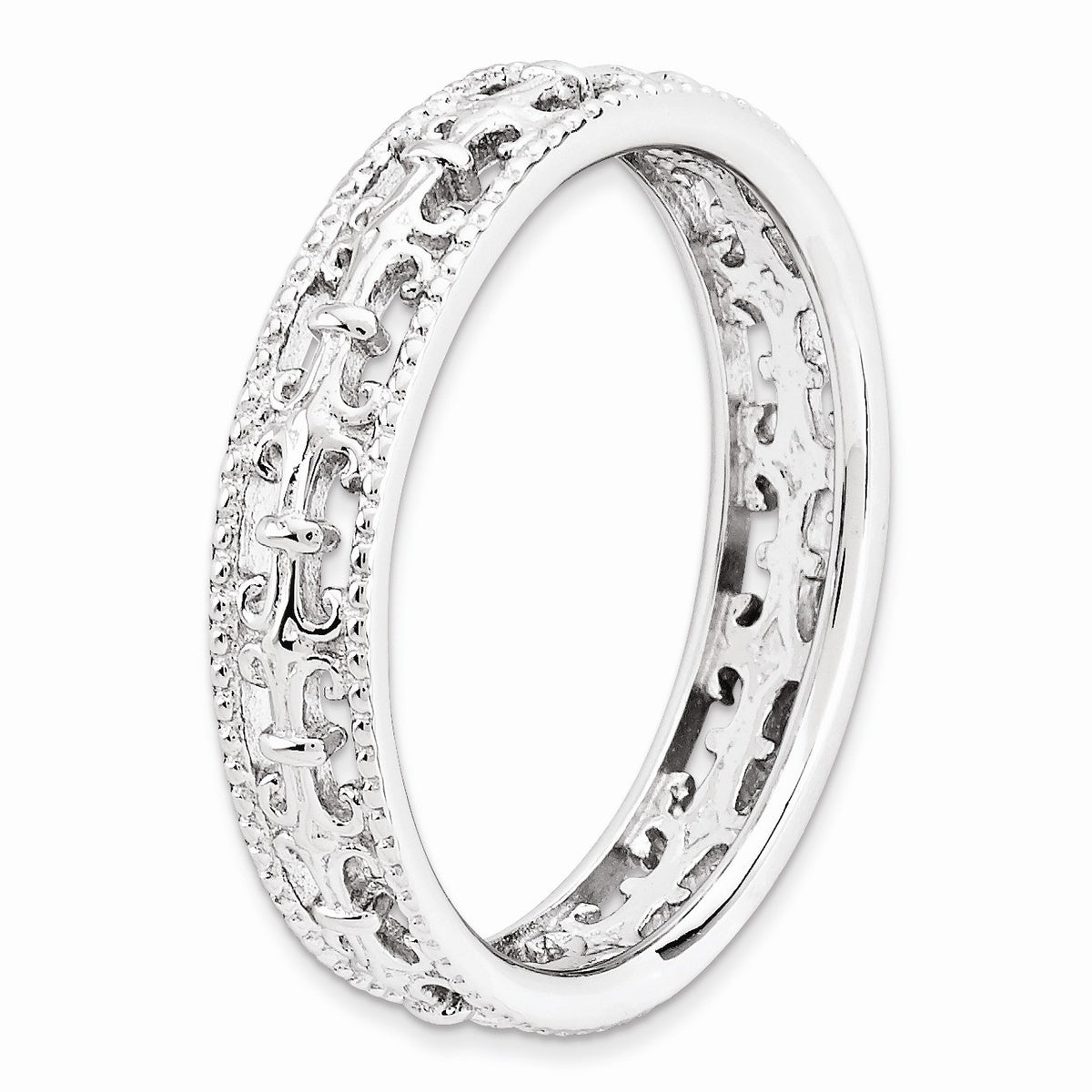 Alternate view of the Sterling Silver Stackable Fleur de Lis 4.5mm Band, Size 5 by The Black Bow Jewelry Co.
