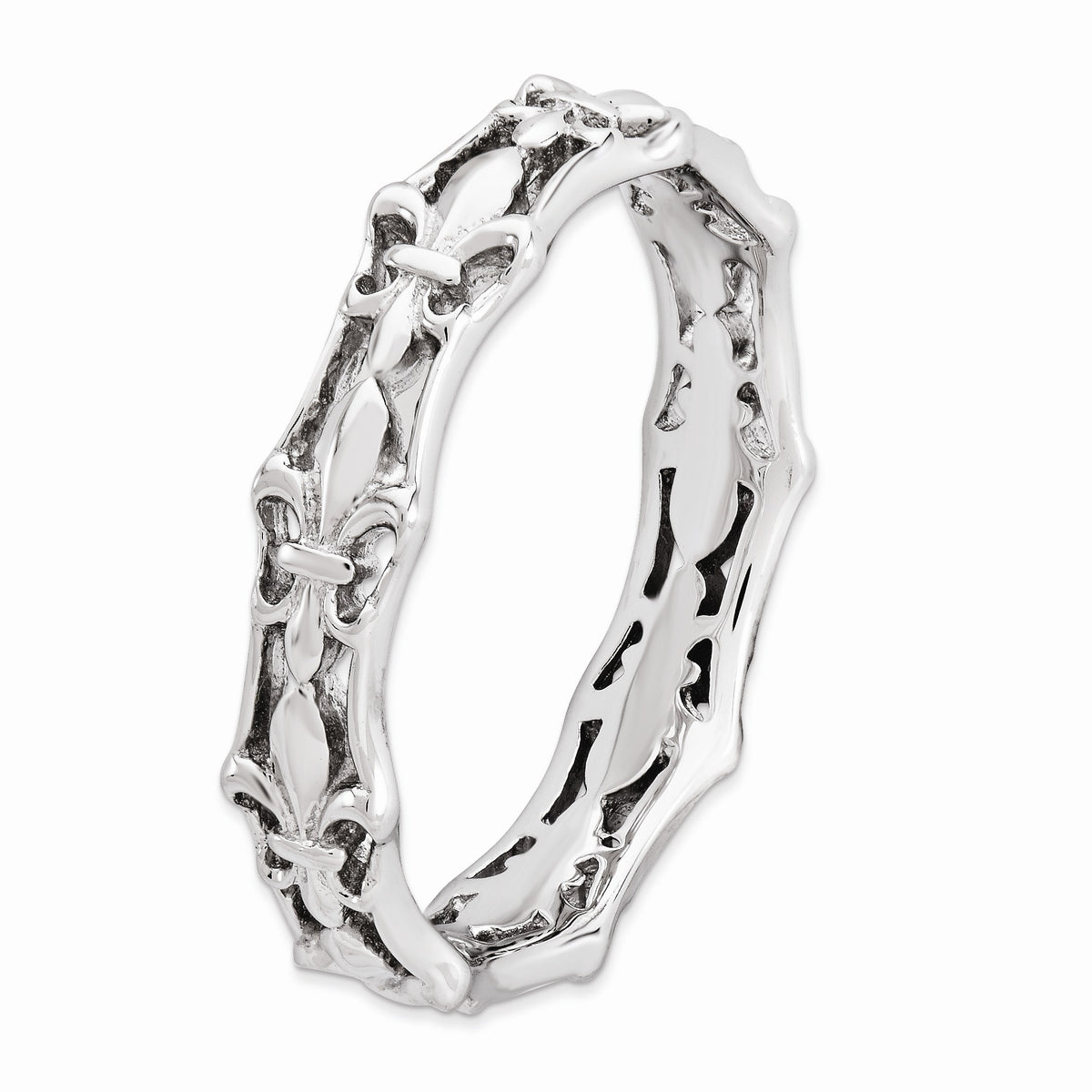Alternate view of the Rhodium Plated Sterling Silver Fleur de Lis 4.5mm Band, Size 5 by The Black Bow Jewelry Co.