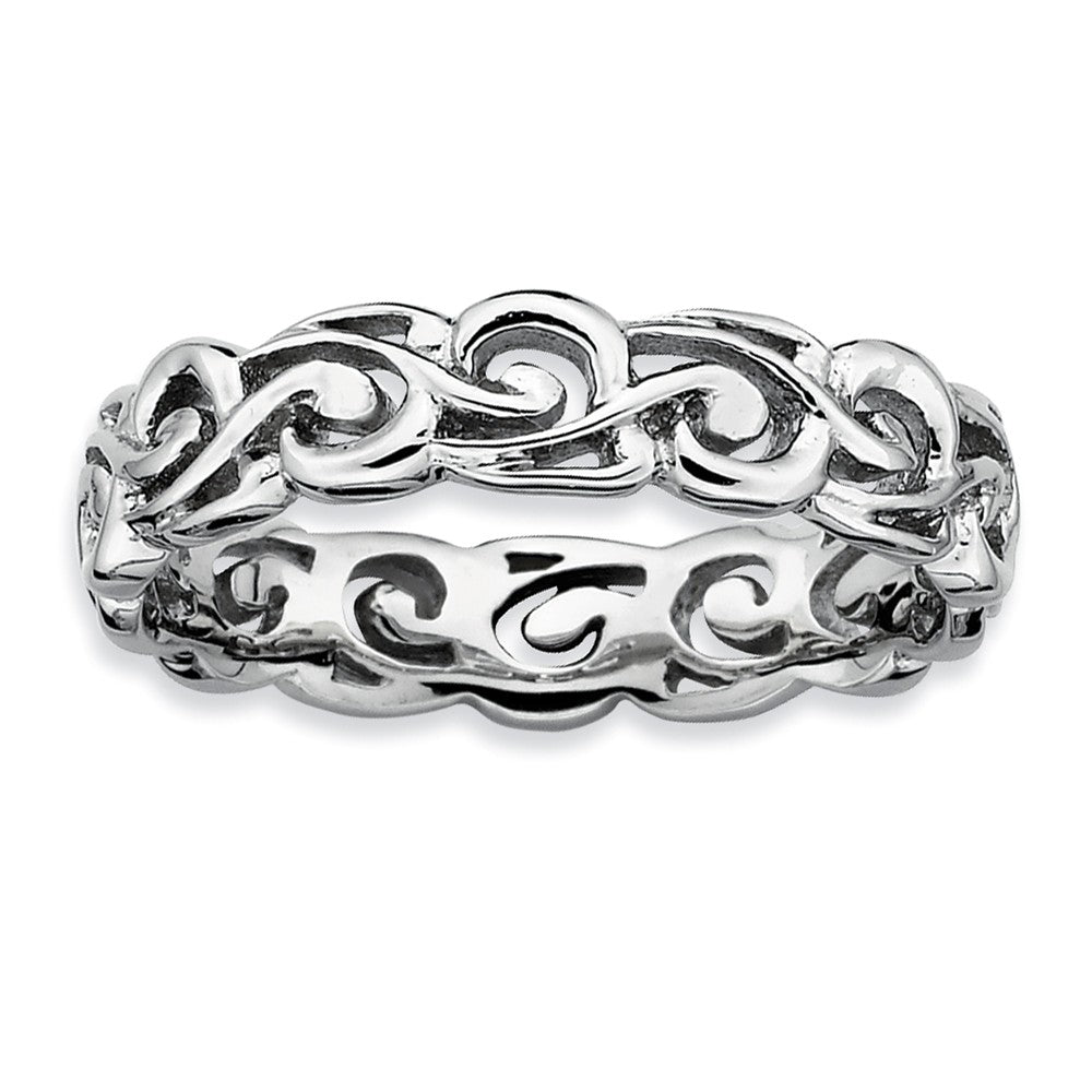 Rhodium Plated Sterling Silver Stackable Ornate 4.5mm Band, Item R8892 by The Black Bow Jewelry Co.