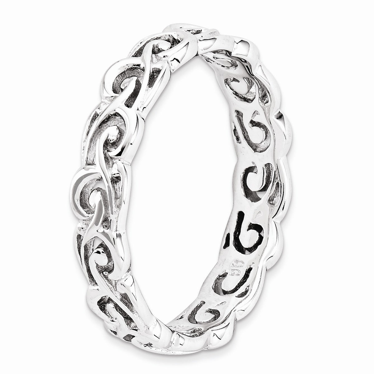 Alternate view of the Rhodium Plated Sterling Silver Stackable Ornate 4.5mm Band by The Black Bow Jewelry Co.