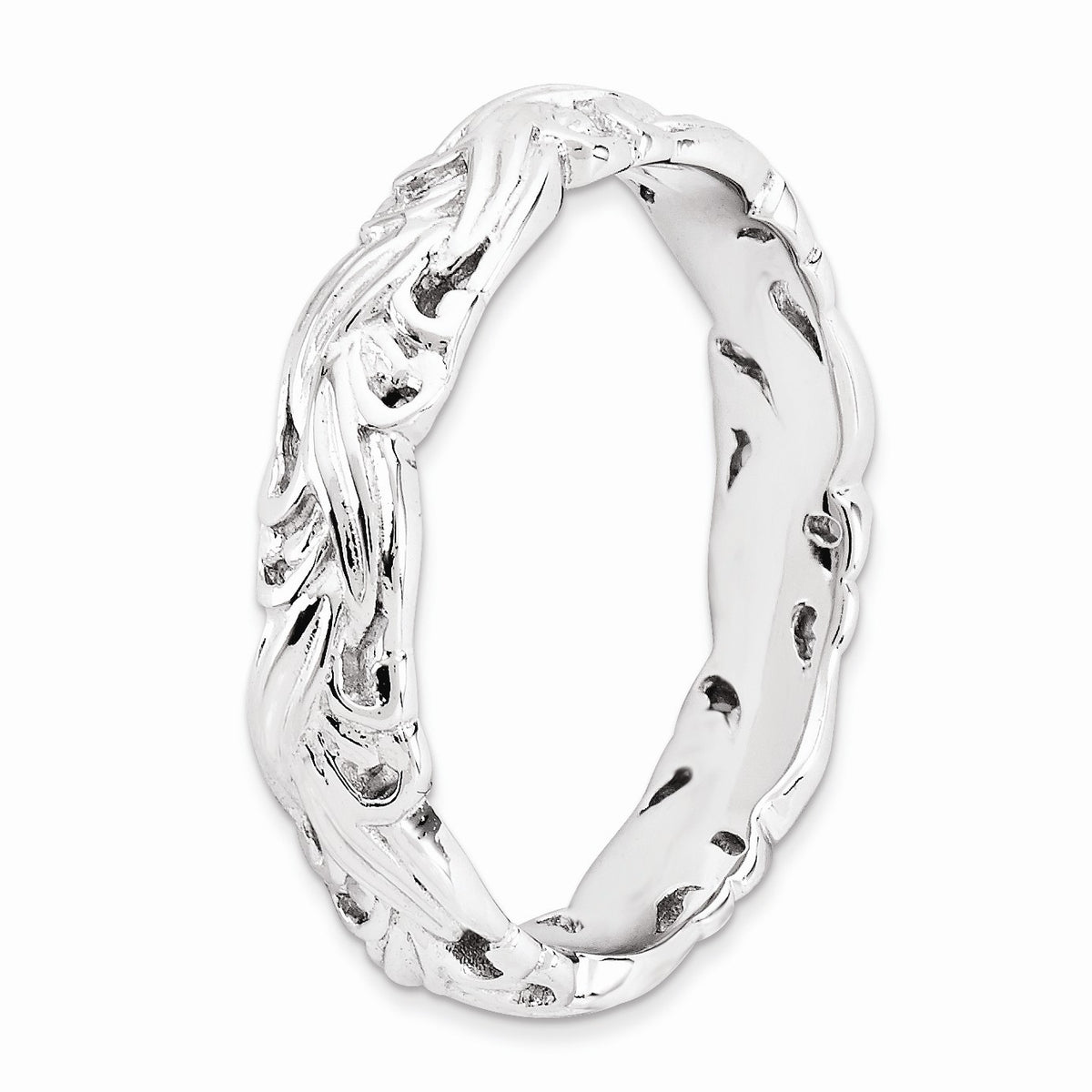 Alternate view of the Rhodium Plated Sterling Silver Stackable Ornate Floral 4.5mm Band by The Black Bow Jewelry Co.