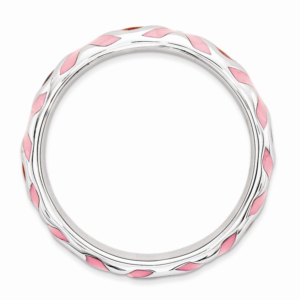 Alternate view of the Sterling Silver, Pink and Red Enameled Hugs & Kisses Stackable Band by The Black Bow Jewelry Co.