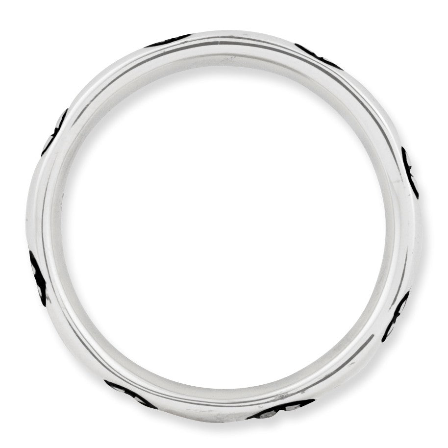 Alternate view of the Rhodium Plate Sterling Silver & Black Enamel Stackable Peace Sign Band by The Black Bow Jewelry Co.