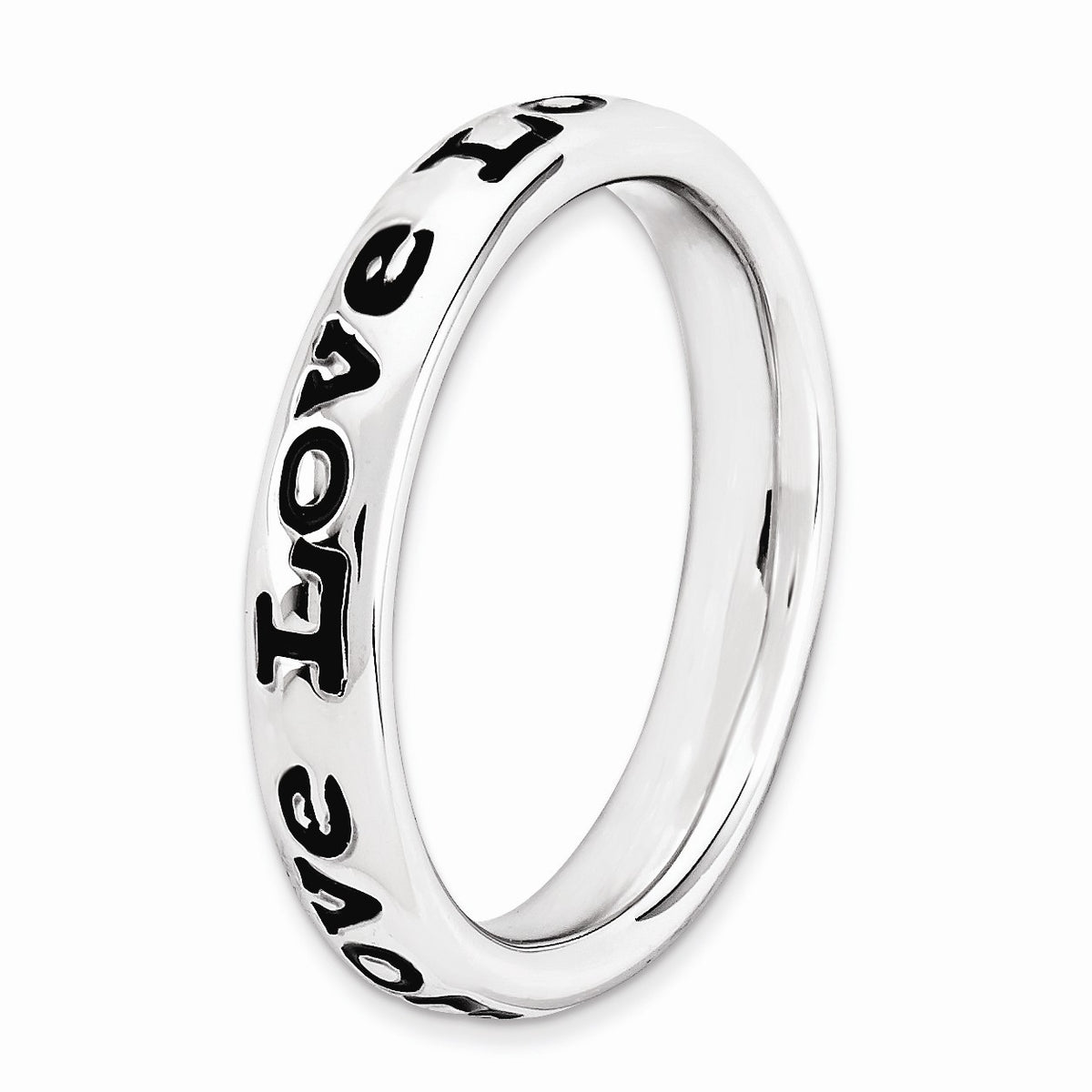 Alternate view of the Sterling Silver and Black Enameled Stackable Love Band, Size 5 by The Black Bow Jewelry Co.